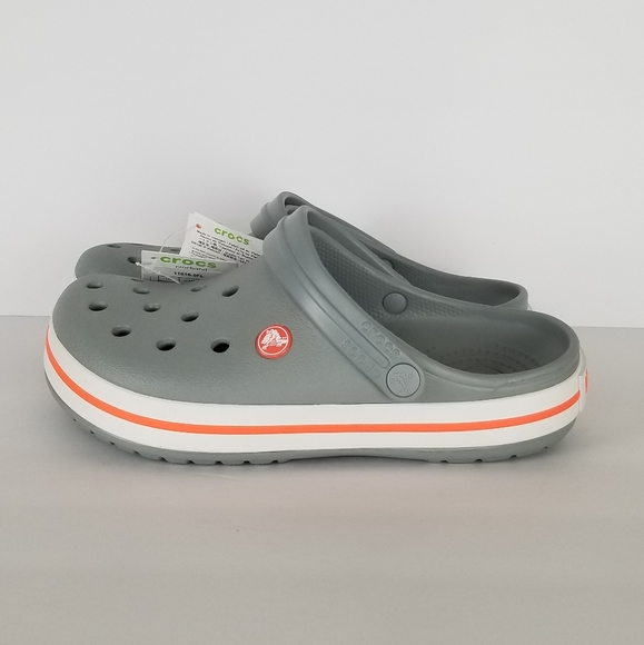 grey and orange crocs